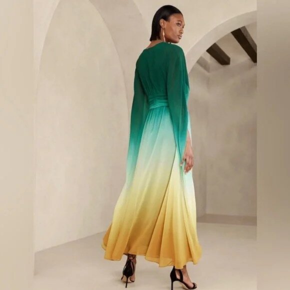 Banana Republic Daybreak Ombre Blue Zela Chiffon Maxi Dress, Size - Picture 2 of 4
